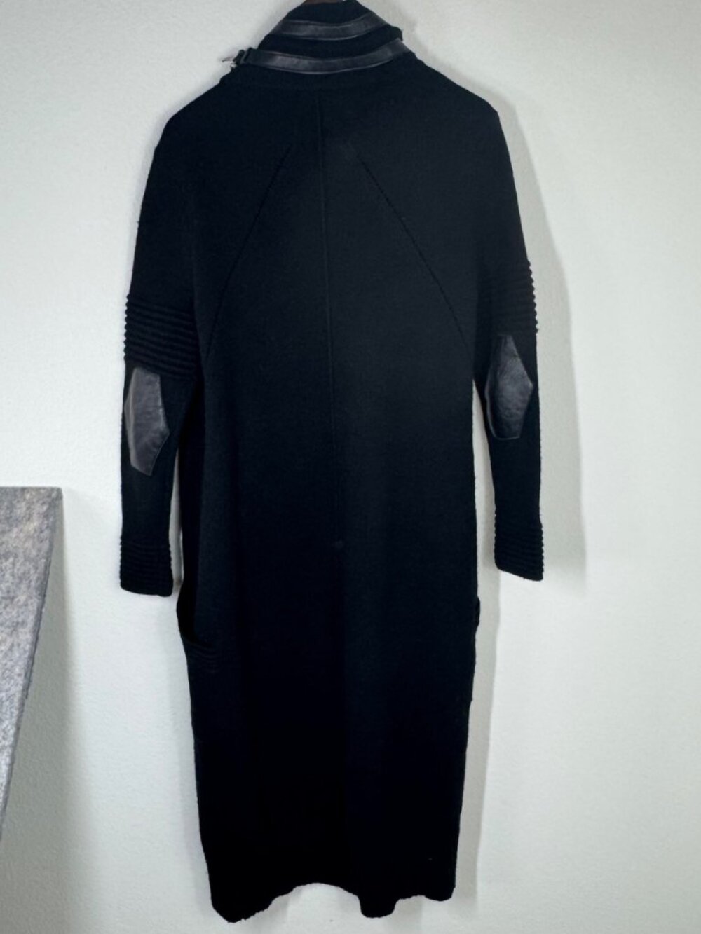 Skingraft Jonny Coto Sweater Black Wool Sz M Longline Cardigan Leather Buckle - Picture 12 of 13
